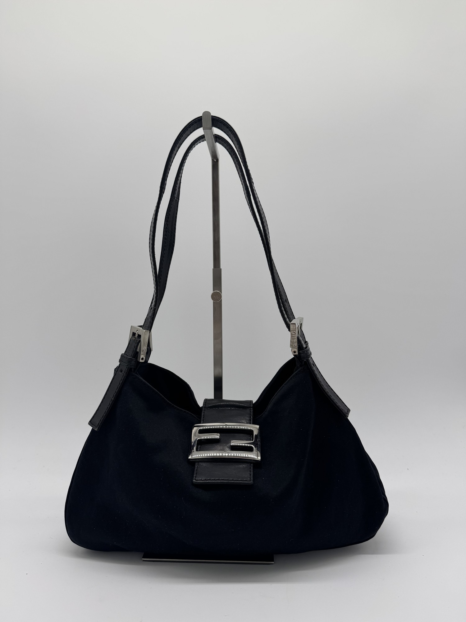 Fendi Nylon Black Baguette Shoulder Bag