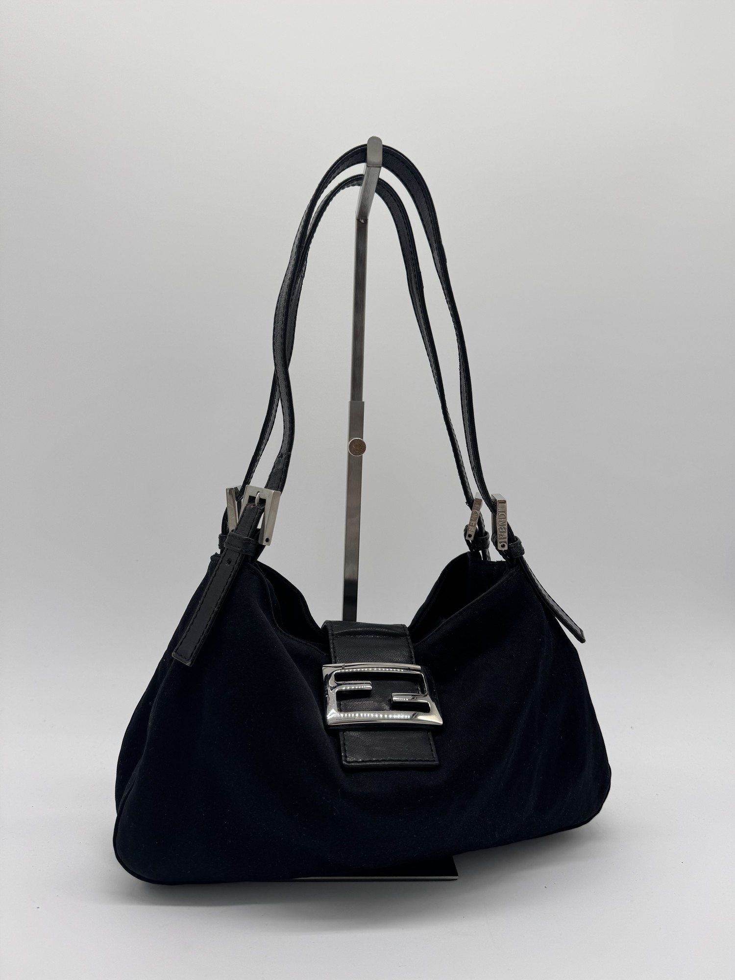 Fendi Nylon Black Baguette Shoulder Bag