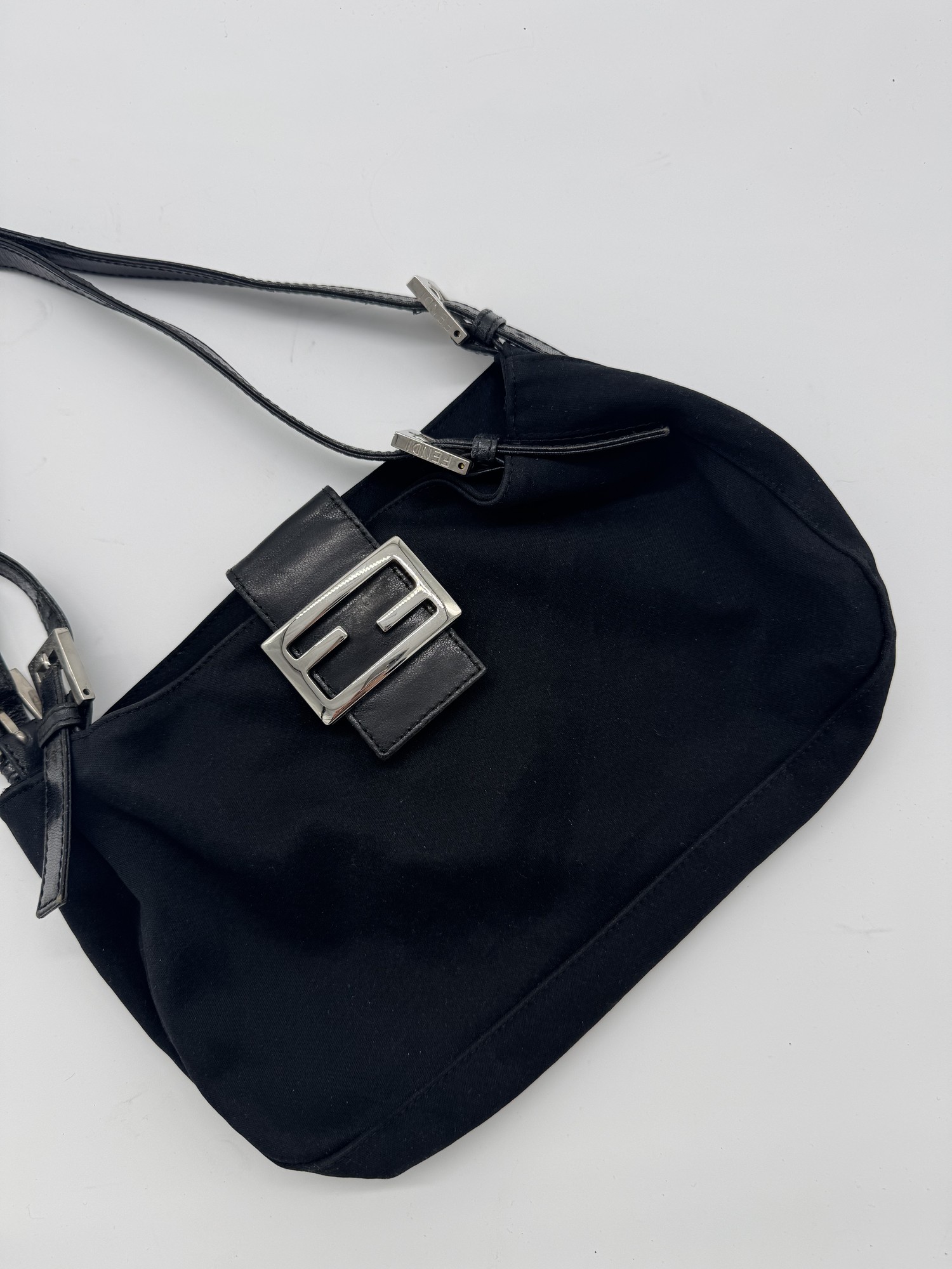 Fendi Nylon Black Baguette Shoulder Bag