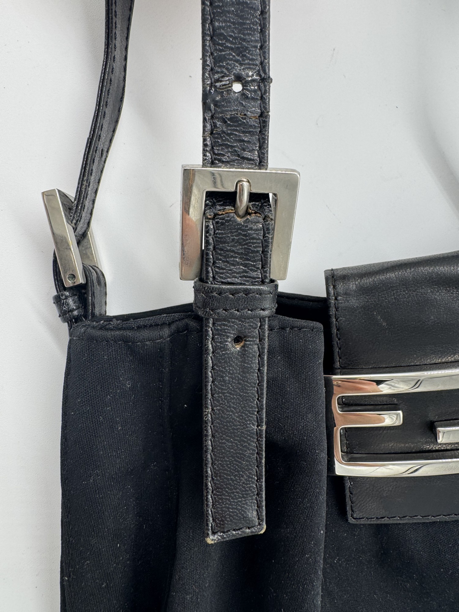 Fendi Nylon Black Baguette Shoulder Bag